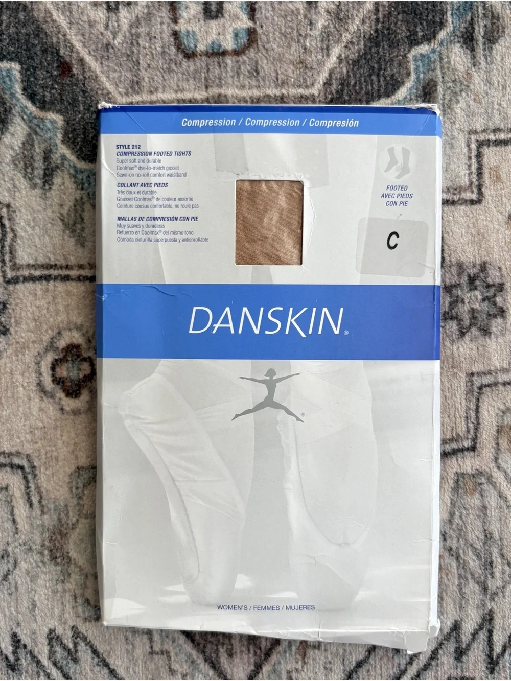 Danskin 212 Compression Microfiber Footed Tights Size C Light Toast NOS USA